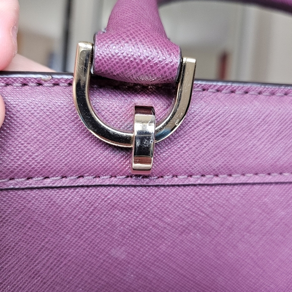 VGUC Michael Kors Black Tina Small Satchel Crossbody Purple Saffiano Leather - Picture 7 of 16